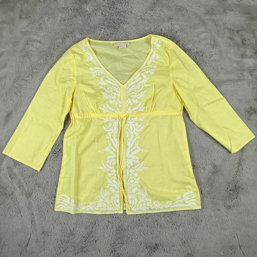 Michael Kors Embroidered Tunic Top Cover Up Lightweight Yellow L‎